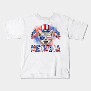 Meowica Cat American Flag Sunglusses 4th of July Men Women Kids T-Shirt